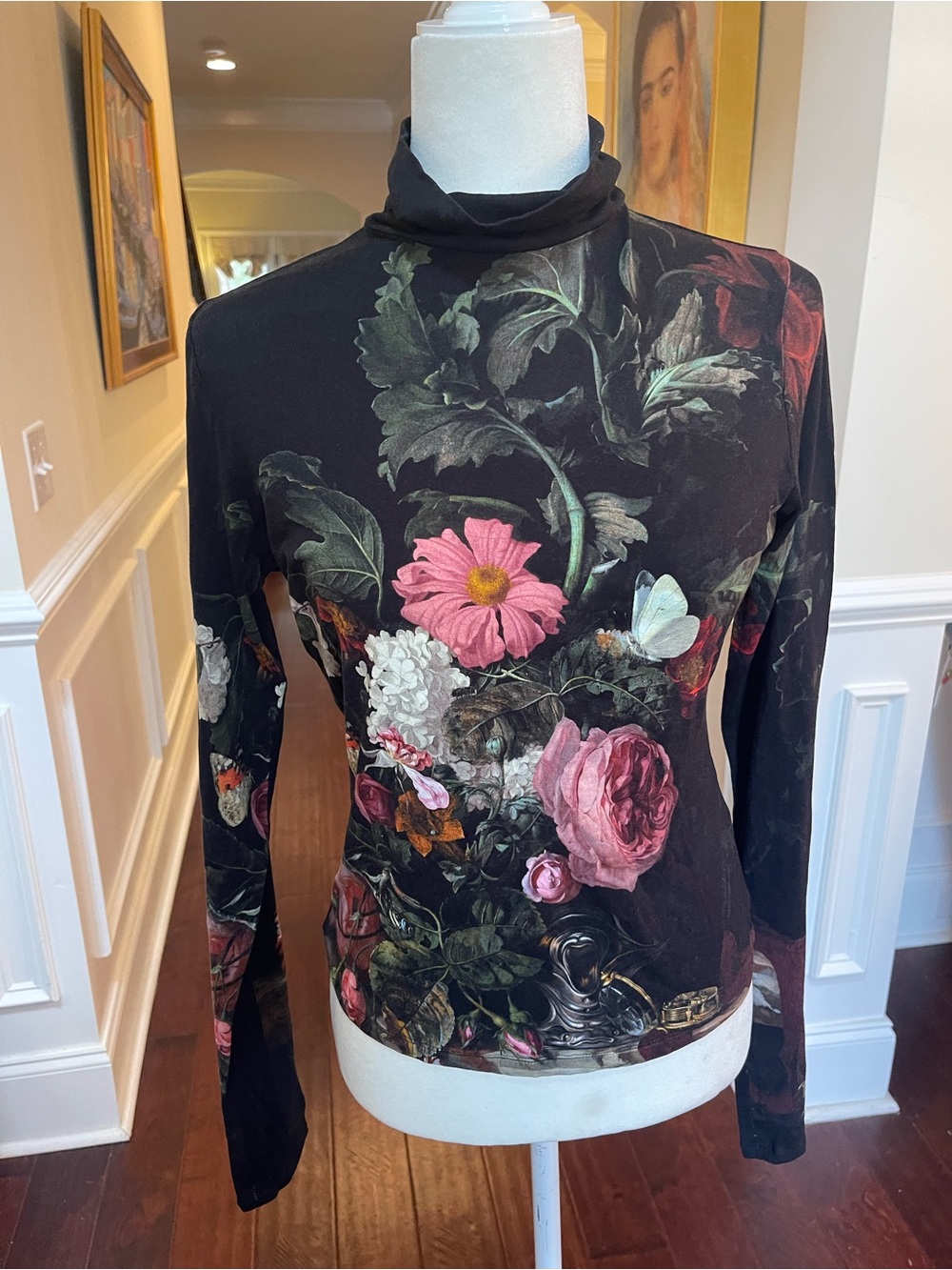 Alice + Olivia Delaina Floral Mock Neck Top  In Be Still  Sz M NWT